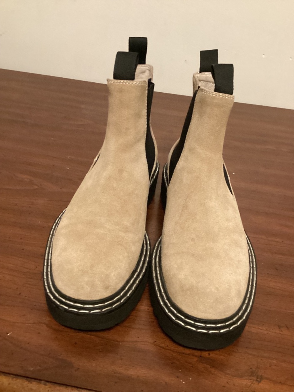 Jo Mercer suede ankle slip on moto boots with round toes SZ 39